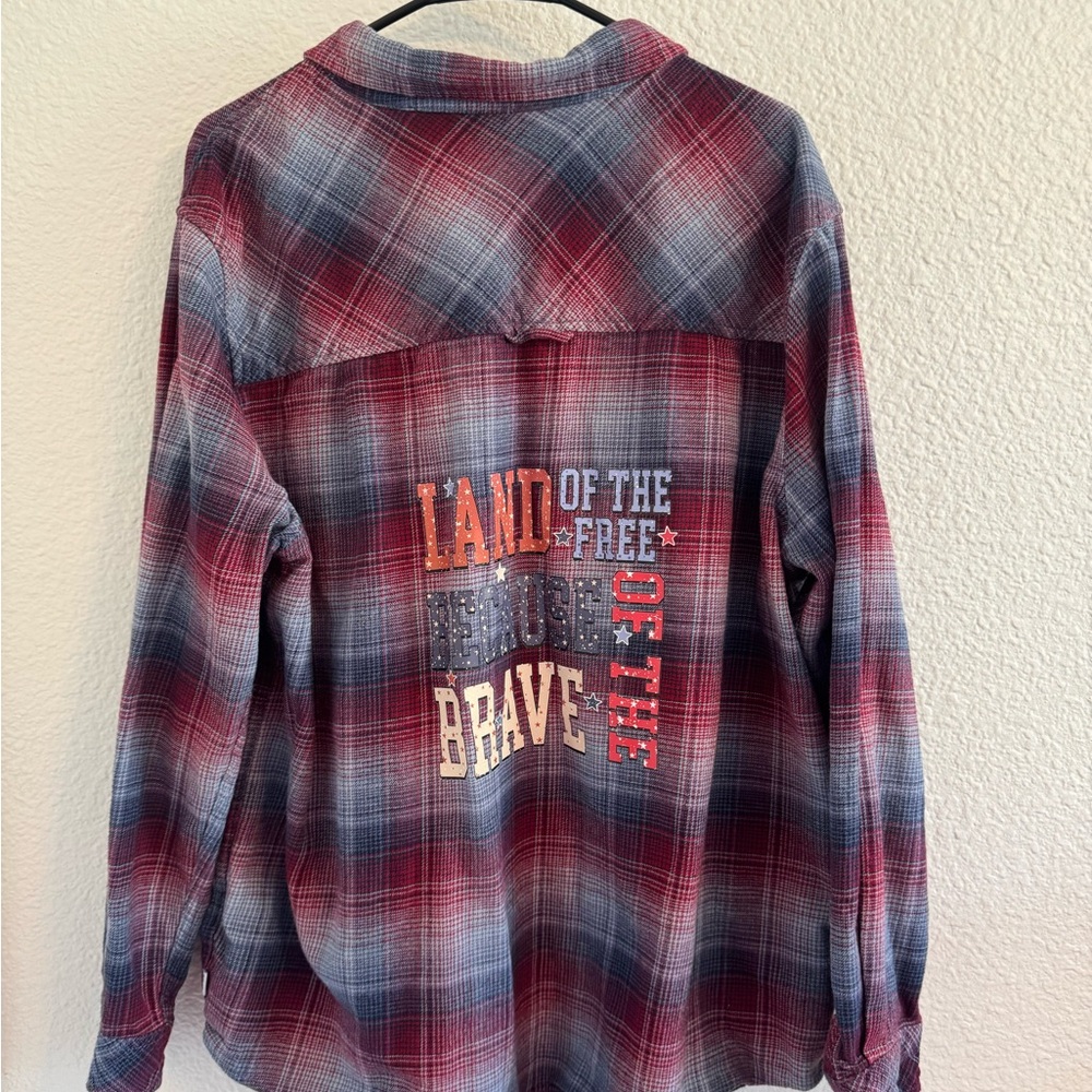 Upcycled Hurley Plaid Shirt - red white and blue custom one of a kind patriotic